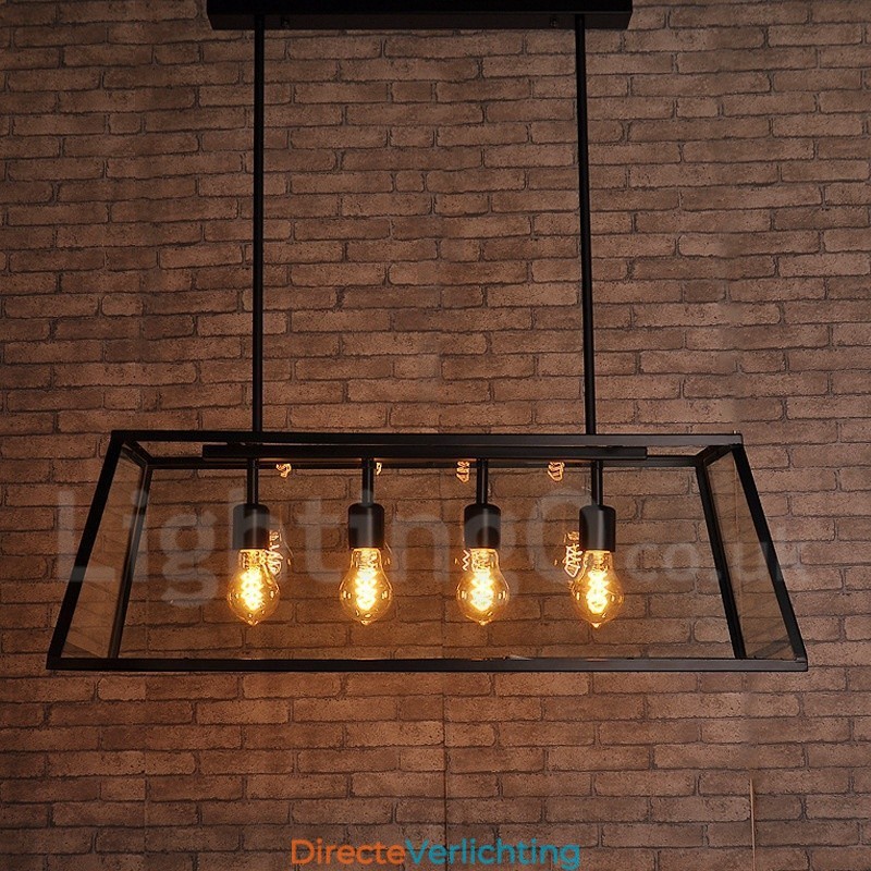 Rustieke Lodge Vintage Metalen Hanglamp met Glazen Kap