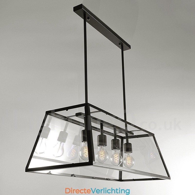 Rustieke Lodge Vintage Metalen Hanglamp met Glazen Kap
