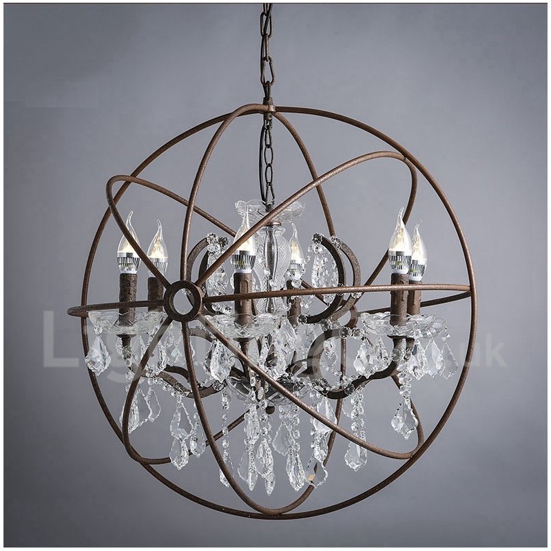 Diameter 60CM 80CM Vintage Kristal Schilderij Metalen Kroonluchter Roestige Kleur Hanglamp
