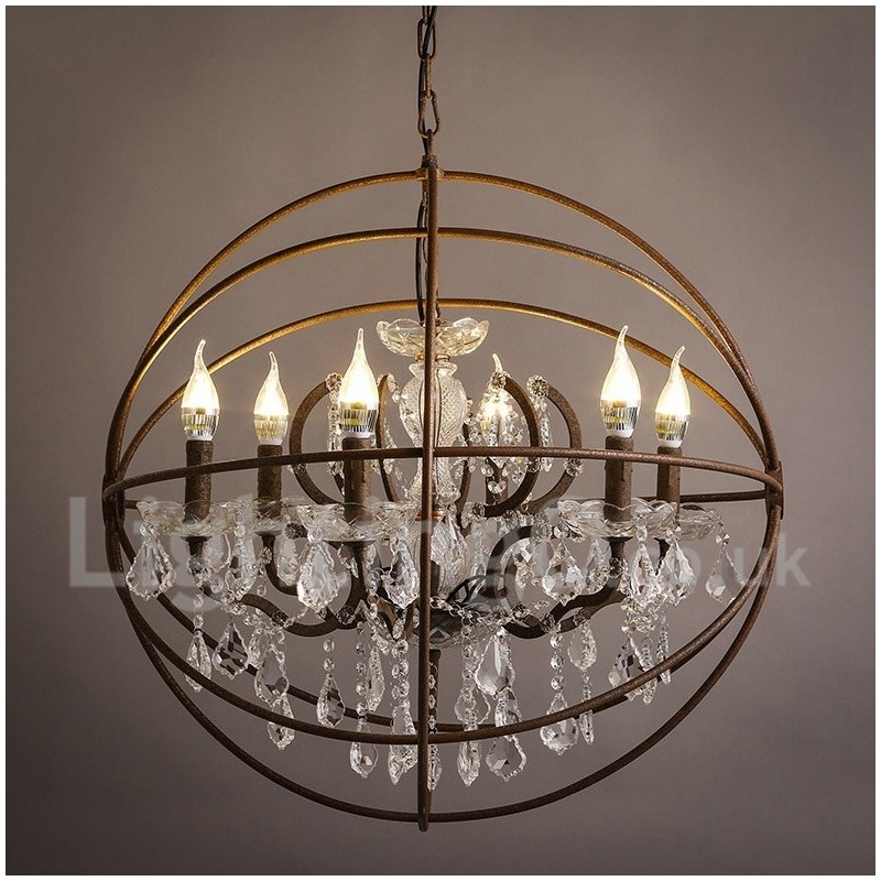 Diameter 60CM 80CM Vintage Kristal Schilderij Metalen Kroonluchter Roestige Kleur Hanglamp
