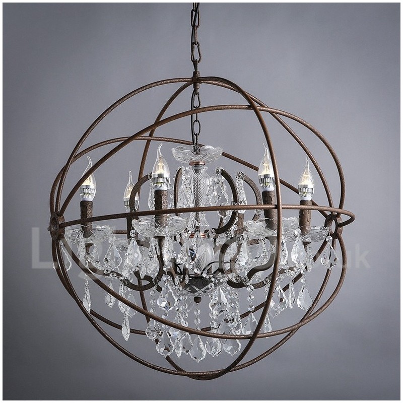 Diameter 60CM 80CM Vintage Kristal Schilderij Metalen Kroonluchter Roestige Kleur Hanglamp