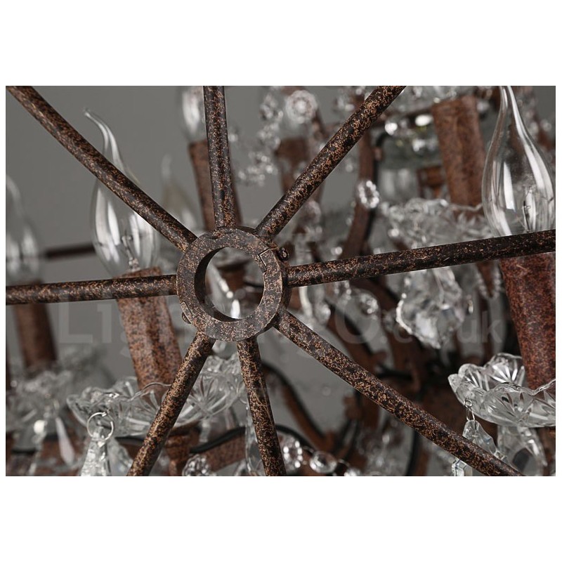 Diameter 60CM 80CM Vintage Kristal Schilderij Metalen Kroonluchter Roestige Kleur Hanglamp