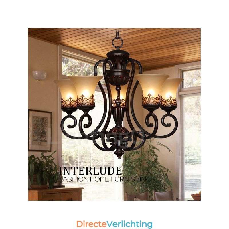 5-lichts rustieke lodge geïntegreerde metalen kroonluchter