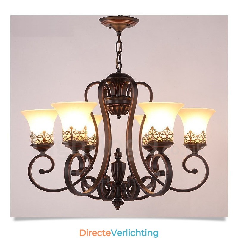 6-lichts rustieke lodge geïntegreerde metalen kroonluchter