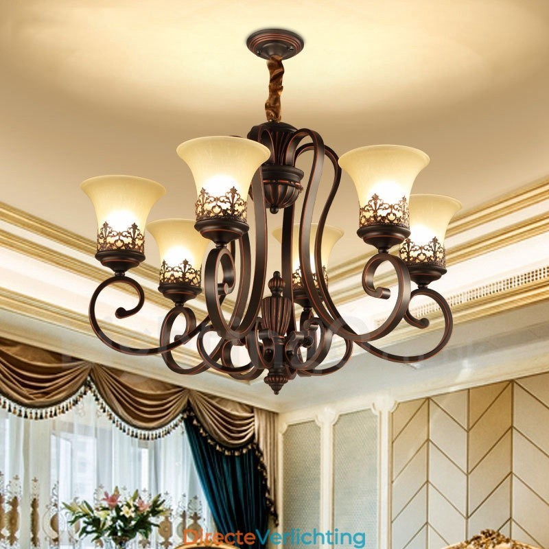 6-lichts rustieke lodge geïntegreerde metalen kroonluchter