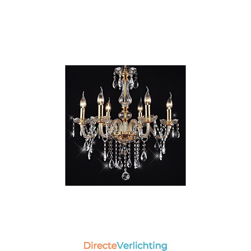 Kroonluchter 6 lampen gouden vintage in kristal kenmerk