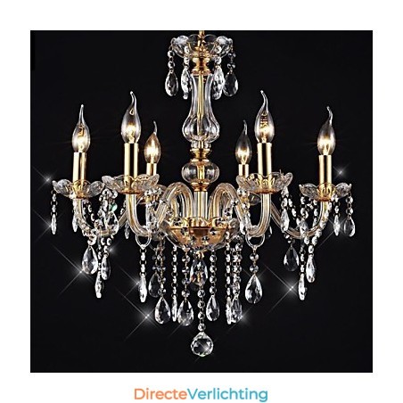 Kroonluchter 6 lampen gouden vintage in kristal kenmerk Kroonluchter 6 lampen gouden vintage in kristal kenmerk