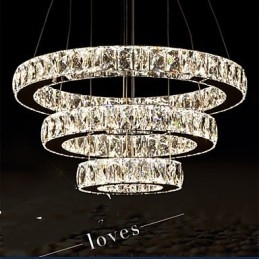 Hanglamp Moderne Verlichting Warm Wit Drie Ringen D204060 Transparante K9 Grote Kristallen Plafondlampen