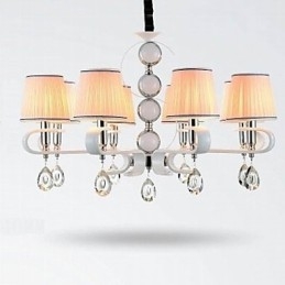 Stoffen kroonluchter 8-lichts hoogwaardige lamp witte jade zilveren ring