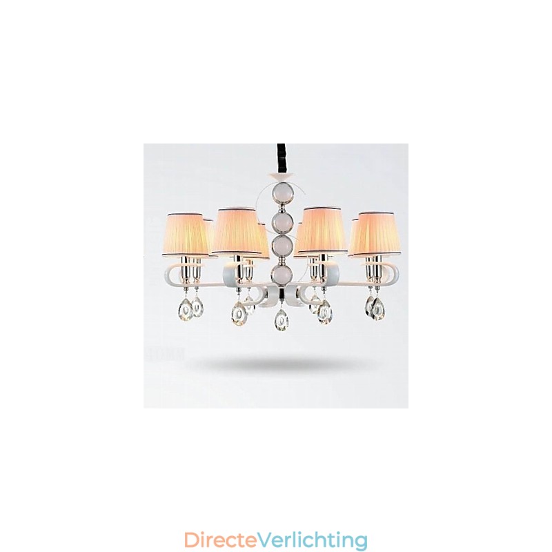 Stoffen kroonluchter 8-lichts hoogwaardige lamp witte jade zilveren ring