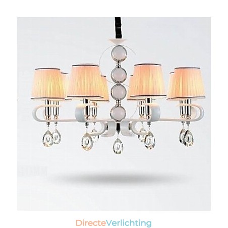 Stoffen kroonluchter 8-lichts hoogwaardige lamp witte jade zilveren ring Stoffen kroonluchter 8-lichts hoogwaardige lamp witte jade zilveren ring