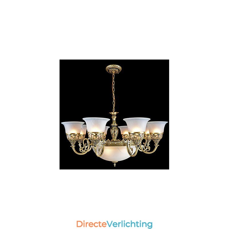 Bronzen kroonluchter elf lampen moiré glas Europees retro klassiek
