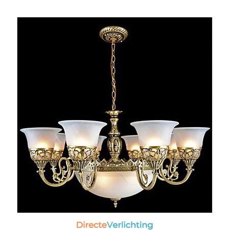 Bronzen kroonluchter elf lampen moiré glas Europees retro klassiek Bronzen kroonluchter elf lampen moiré glas Europees retro klassiek