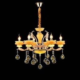 Traditionele klassieke zinklegeringsfunctie voor kristallen mini-stijl metalen kroonluchter met 6 lampen