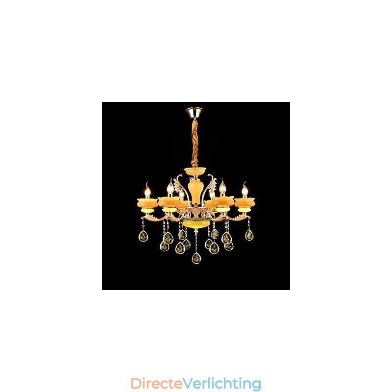 Traditionele klassieke zinklegeringsfunctie voor kristallen mini-stijl metalen kroonluchter met 6 lampen