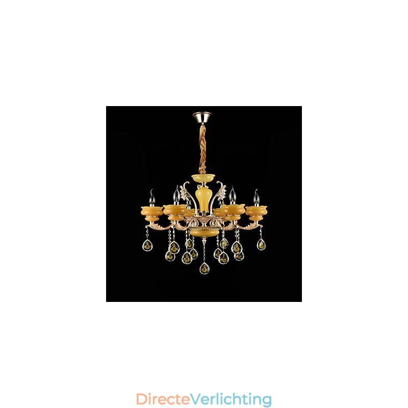 Traditionele klassieke zinklegeringsfunctie voor kristallen mini-stijl metalen kroonluchter met 6 lampen