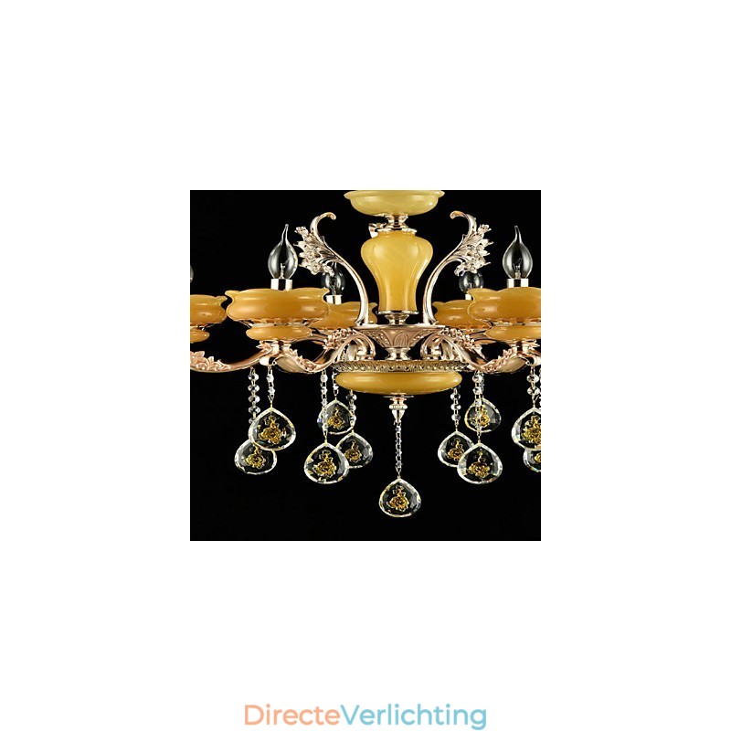 Traditionele klassieke zinklegeringsfunctie voor kristallen mini-stijl metalen kroonluchter met 6 lampen