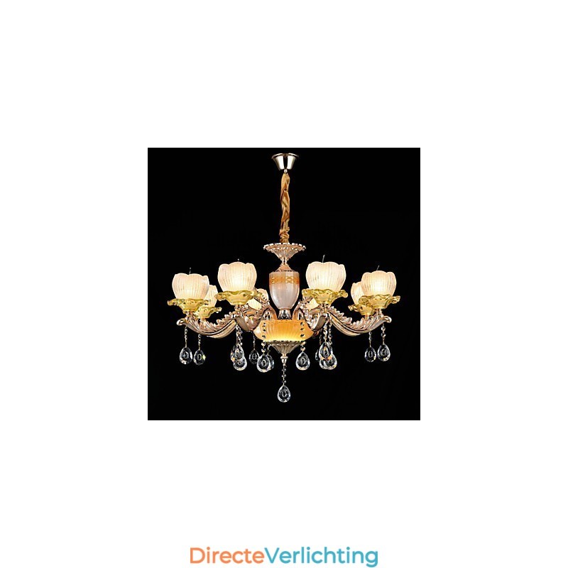 Traditionele klassieke zinklegeringsfunctie voor kristallen mini-stijl metalen kroonluchter met 8 lampen