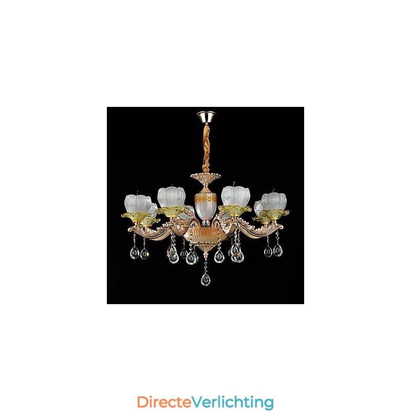 Traditionele klassieke zinklegeringsfunctie voor kristallen mini-stijl metalen kroonluchter met 8 lampen