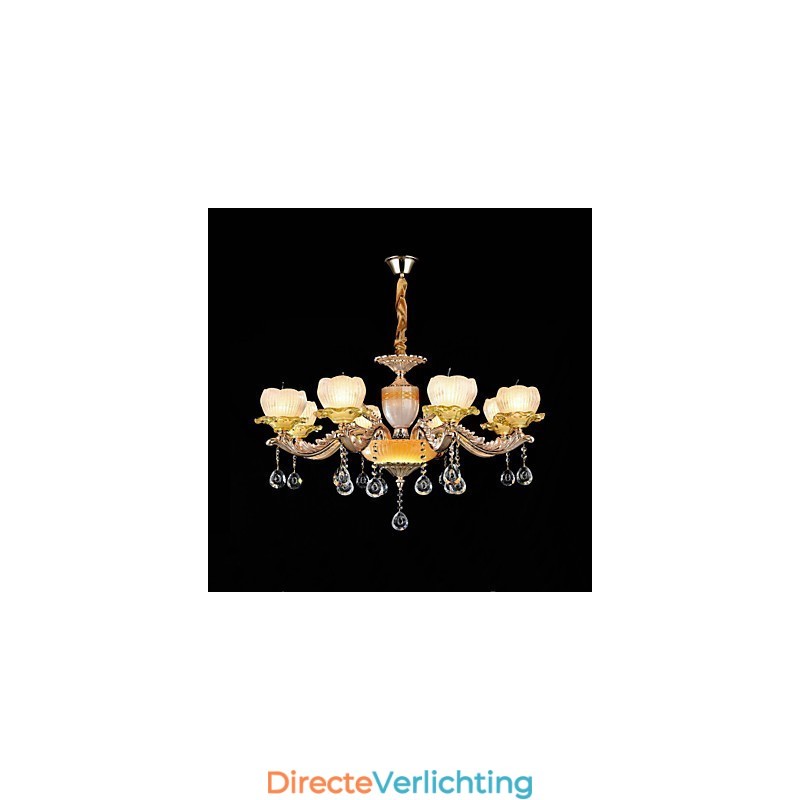 Traditionele klassieke zinklegeringsfunctie voor kristallen mini-stijl metalen kroonluchter met 8 lampen