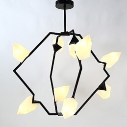 Negen lichts paal moderne metalen met glazen perzik kroonluchter lamp de Canteen Decorate hanglamp