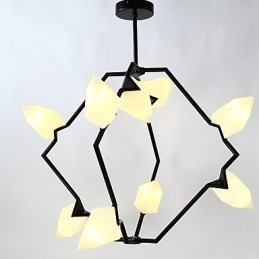 Negen lichts paal moderne metalen met glazen perzik kroonluchter lamp de Canteen Decorate hanglamp