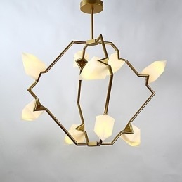 Negen lichts paal moderne metalen met glazen perzik kroonluchter lamp de Canteen Decorate hanglamp