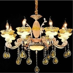 Traditionele klassieke gegalvaniseerde eigenschap voor kristallen mini-stijl metalen kroonluchter met 8 lampen