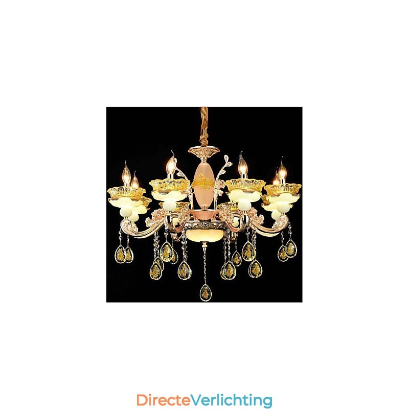 Traditionele klassieke gegalvaniseerde eigenschap voor kristallen mini-stijl metalen kroonluchter met 8 lampen