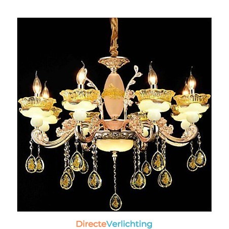 Traditionele klassieke gegalvaniseerde eigenschap voor kristallen mini-stijl metalen kroonluchter met 8 lampen Traditionele klassieke gegalvaniseerde eigenschap voor kristallen mini-stijl metalen kroonluchter met 8 lampen