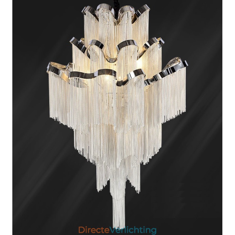 Aluminium Stream Kroonluchter Design Hanglamp Zilver Kleur Wenteltrap trap