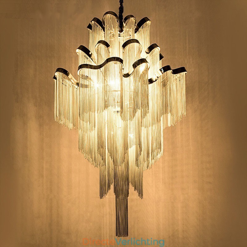 Aluminium Stream Kroonluchter Design Hanglamp Zilver Kleur Wenteltrap trap