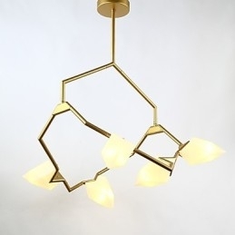 Vijf lichts paal moderne metalen met glazen perzik kroonluchter lamp de Canteen Decorate hanglamp