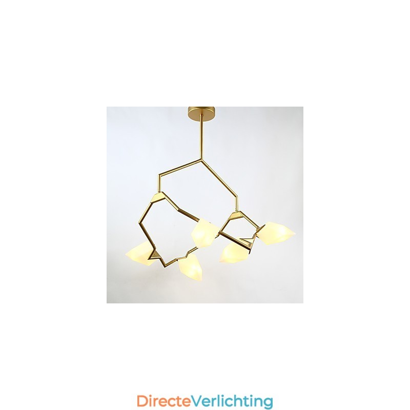Vijf lichts paal moderne metalen met glazen perzik kroonluchter lamp de Canteen Decorate hanglamp