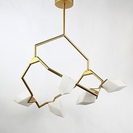 Vijf lichts paal moderne metalen met glazen perzik kroonluchter lamp de Canteen Decorate hanglamp