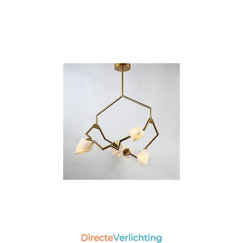 Vijf lichts paal moderne metalen met glazen perzik kroonluchter lamp de Canteen Decorate hanglamp