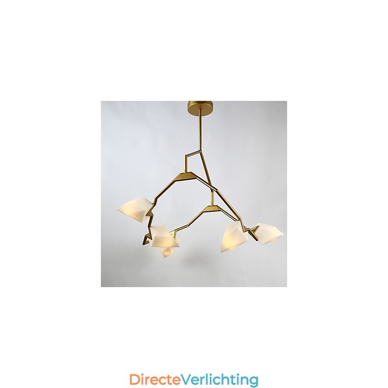 Vijf lichts paal moderne metalen met glazen perzik kroonluchter lamp de Canteen Decorate hanglamp