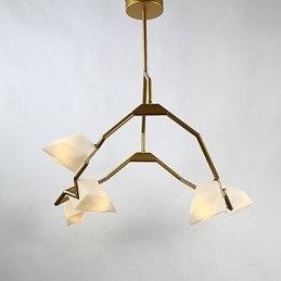 Vijf lichts paal moderne metalen met glazen perzik kroonluchter lamp de Canteen Decorate hanglamp