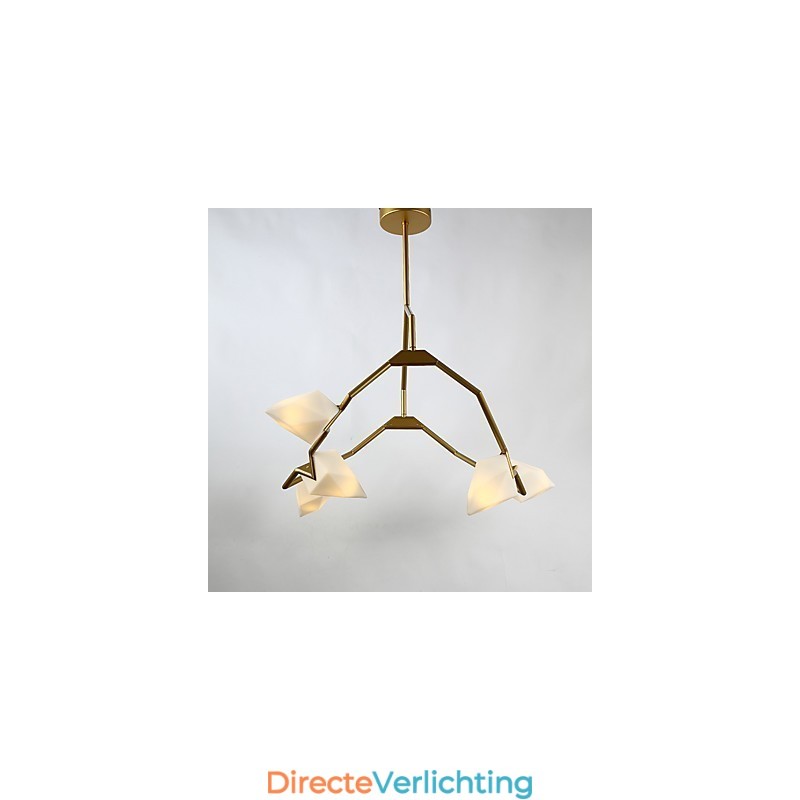 Vijf lichts paal moderne metalen met glazen perzik kroonluchter lamp de Canteen Decorate hanglamp