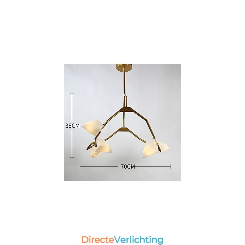 Vijf lichts paal moderne metalen met glazen perzik kroonluchter lamp de Canteen Decorate hanglamp