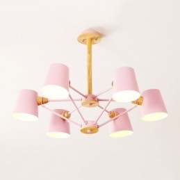 Multi Colours Macaron Hout Vintage Schilderij Kenmerk Metalen Kroonluchter