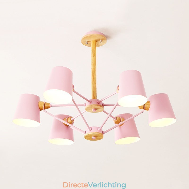 Multi Colours Macaron Hout Vintage Schilderij Kenmerk Metalen Kroonluchter