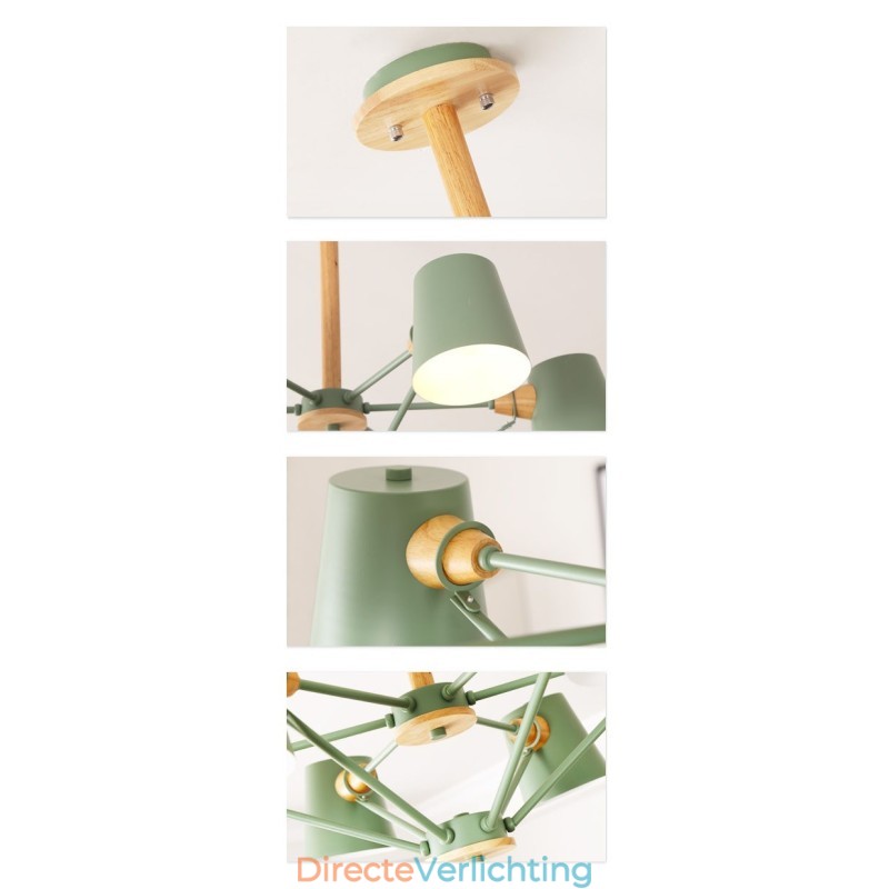 Multi Colours Macaron Hout Vintage Schilderij Kenmerk Metalen Kroonluchter
