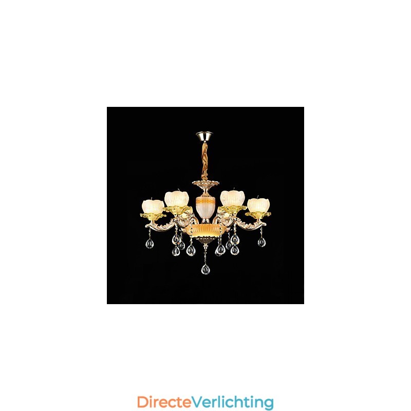 Traditionele klassieke zinklegeringsfunctie voor kristallen mini-stijl metalen kroonluchter met 6 lampen