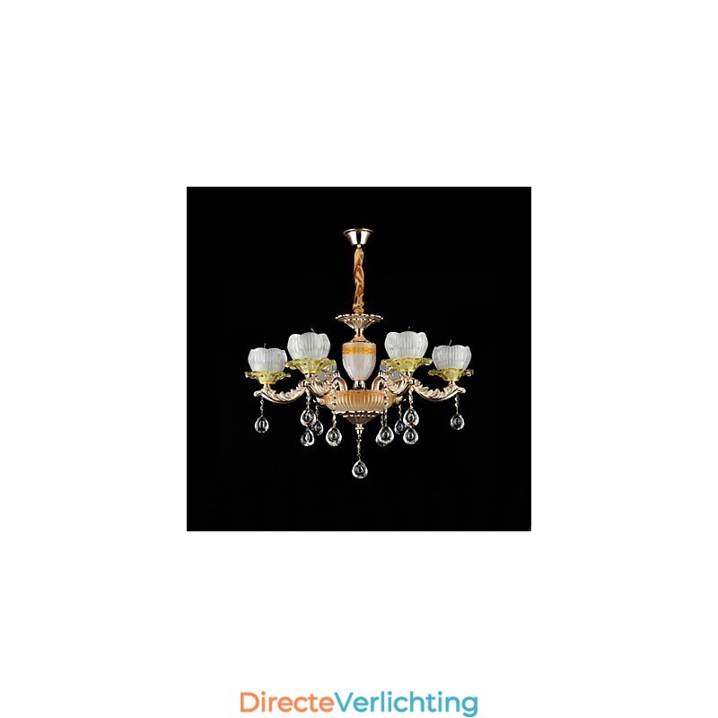 Traditionele klassieke zinklegeringsfunctie voor kristallen mini-stijl metalen kroonluchter met 6 lampen