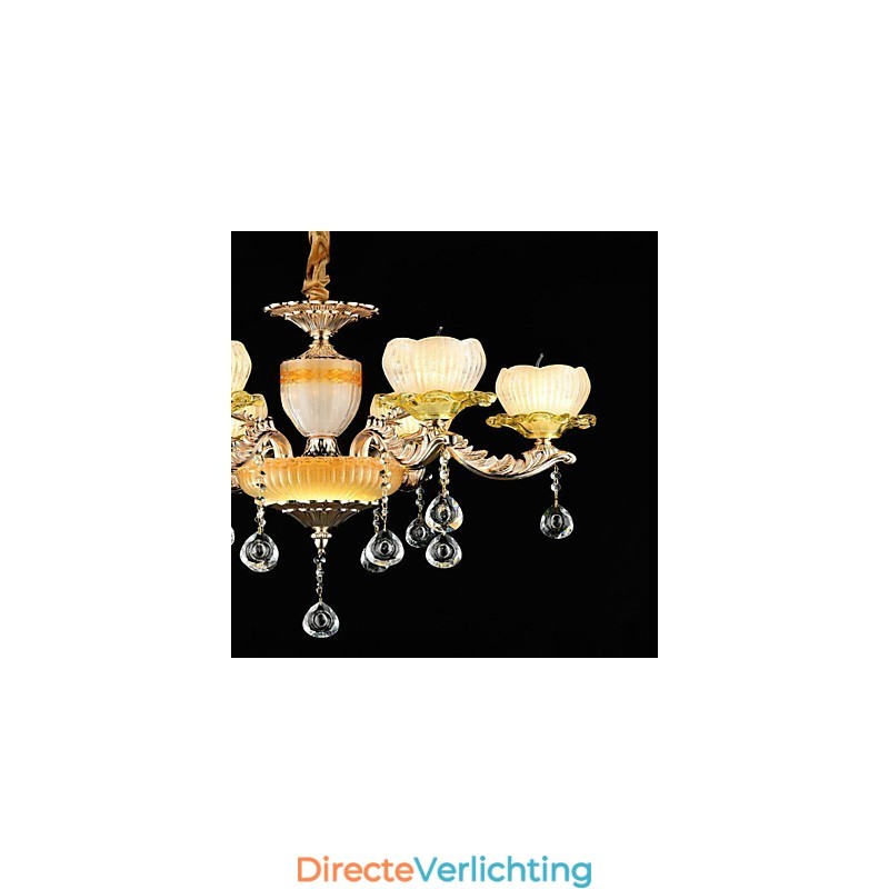 Traditionele klassieke zinklegeringsfunctie voor kristallen mini-stijl metalen kroonluchter met 6 lampen