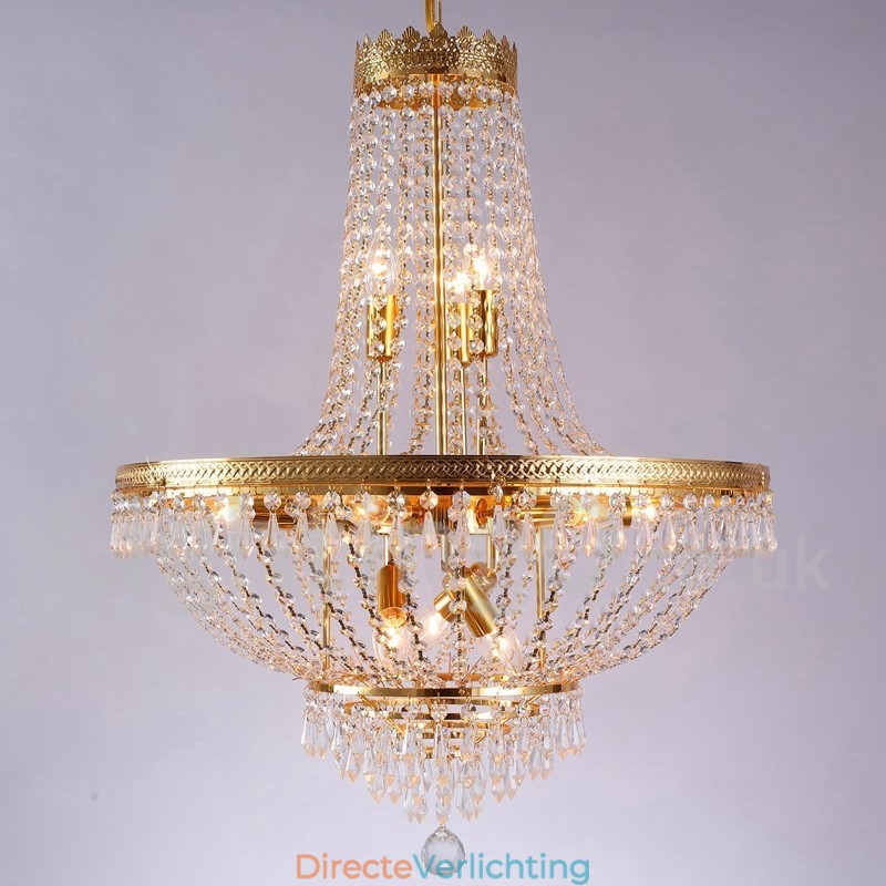 Traditionele klassieke gegalvaniseerde eigenschap voor kristallen mini-stijl metalen kroonluchter met 9 lampen
