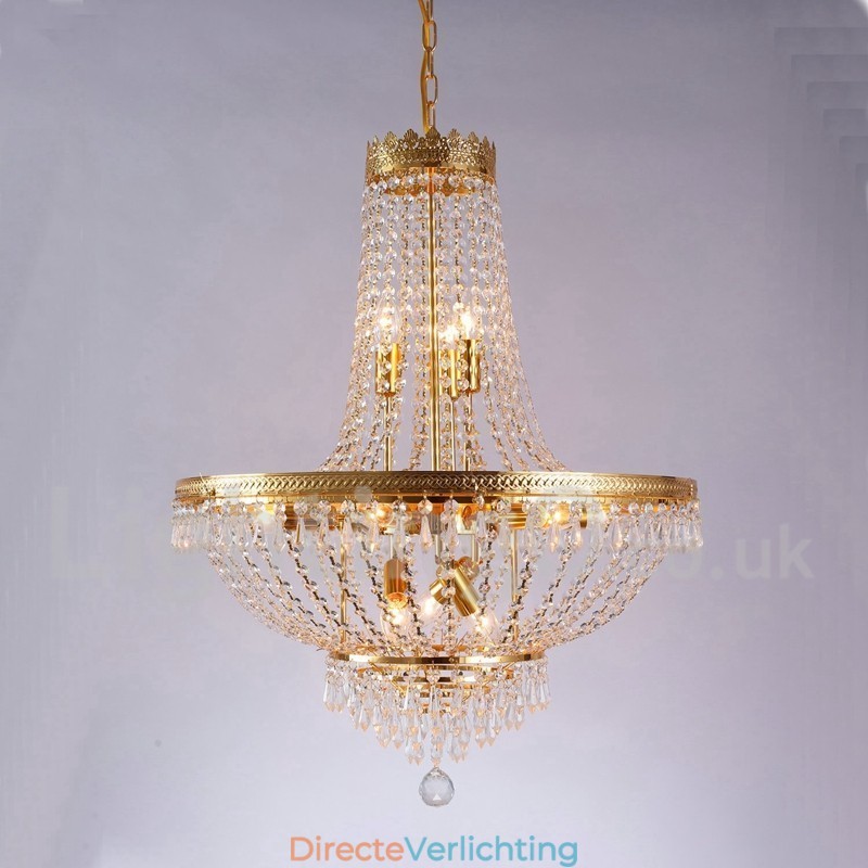 Traditionele klassieke gegalvaniseerde eigenschap voor kristallen mini-stijl metalen kroonluchter met 9 lampen