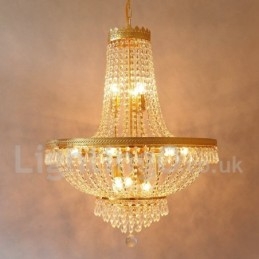 Traditionele klassieke gegalvaniseerde eigenschap voor kristallen mini-stijl metalen kroonluchter met 9 lampen