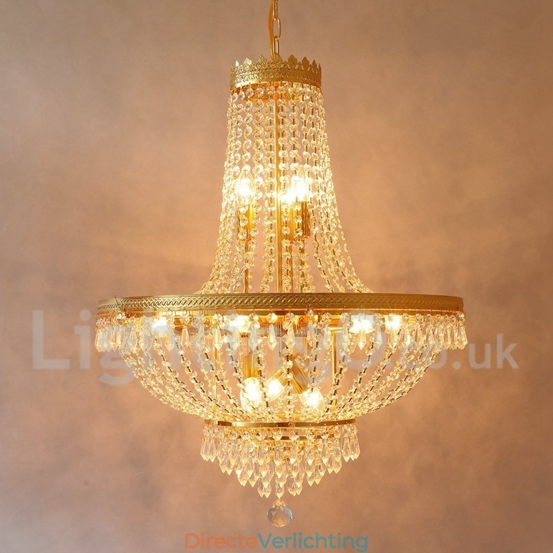 Traditionele klassieke gegalvaniseerde eigenschap voor kristallen mini-stijl metalen kroonluchter met 9 lampen